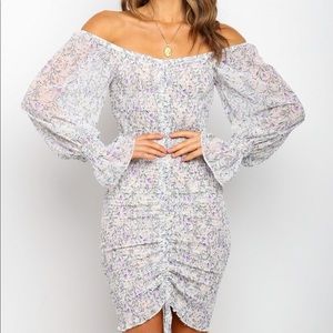 Petal & pup YASMA DRESS - WHITE floral off the shoulder ruched dress NEW